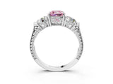Silver Three-Stone Fancy Pink Cushion Cut Cut Milgrain Band Prong Setting Ring_21