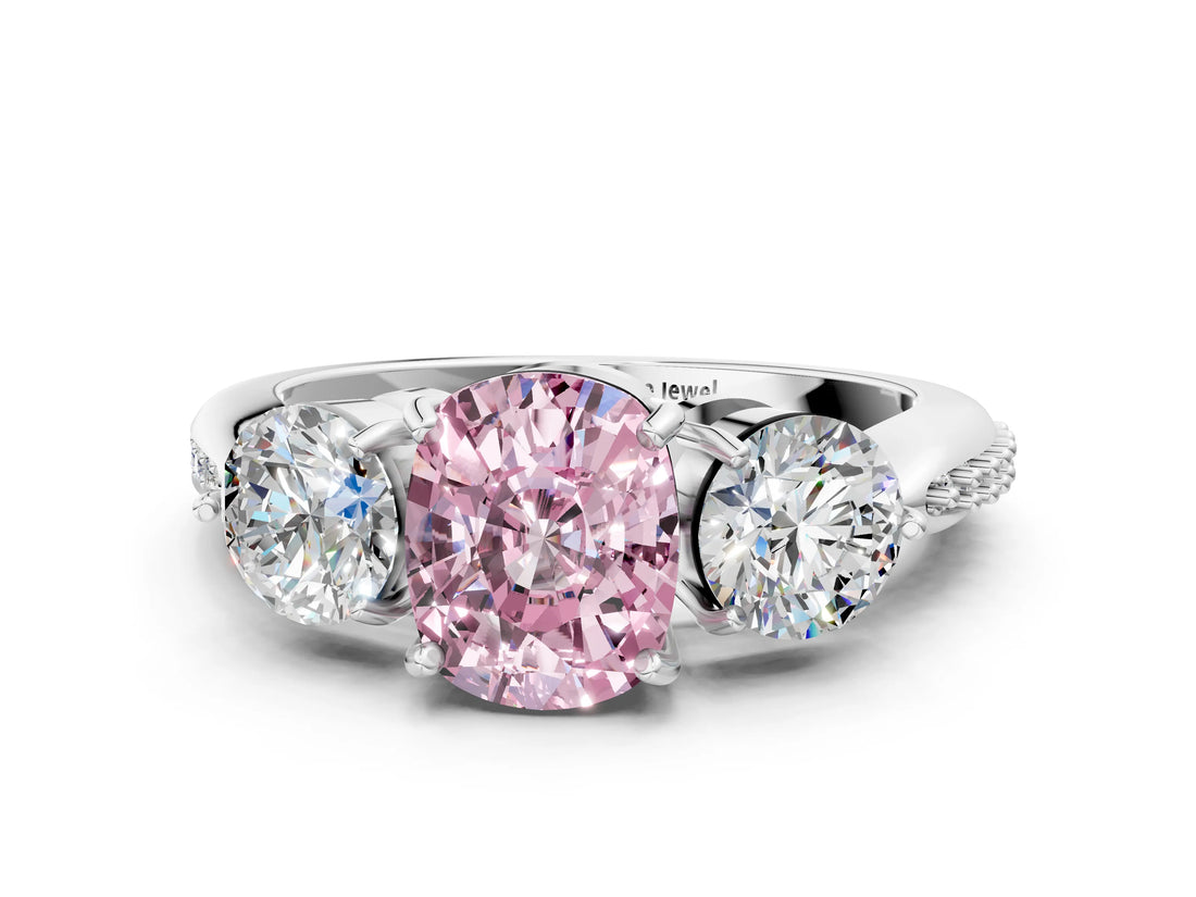 Silver Three-Stone Fancy Pink Cushion Cut Diamond Channel Set Engagement Ring with Prong Setting_24