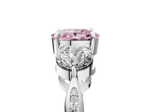 Silver Three-Stone Fancy Pink Cushion Cut Diamond Channel Set Engagement Ring with Prong Setting_29