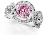 Silver Three-Stone Fancy Pink Cushion Cut Diamond Wave Pave Band with Prong Setting_55