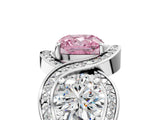 Silver Three-Stone Fancy Pink Cushion Cut Diamond Wave Pave Band with Prong Setting_59