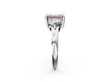 Silver Three-Stone Fancy Pink Emerald  Brilliant Cut Solitaire Ring with Prong Setting on a Classic Band 3