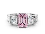 Silver Three-Stone Fancy Pink Emerald Cut Cut Classic Band Prong Setting Ring_6