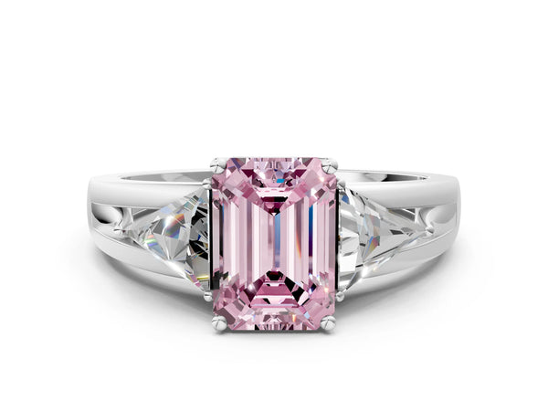 Sterling Silver Emerald Cut Split Shank Three Stone Engagement Ring Setting for Fancy Pink Center