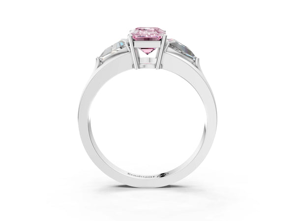 Sterling Silver Emerald Cut Split Shank Three Stone Engagement Ring Setting for Fancy Pink Center