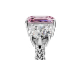 Silver Three-Stone Fancy Pink Emerald Cut Cut Milgrain Band Prong Setting Ring_11
