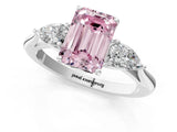 Silver Three-Stone Fancy Pink Emerald Cut Diamond Ring with Pear  Side Stones in Four-Prong Setting_13