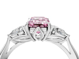 Silver Three-Stone Fancy Pink Emerald Cut Diamond Ring with Pear  Side Stones in Four-Prong Setting_16