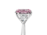 Silver Three-Stone Fancy Pink Emerald Cut Diamond Ring with Pear  Side Stones in Four-Prong Setting_17