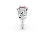Silver Three-Stone Fancy Pink Emerald Cut Diamond Wave Pave Band with Prong Setting_8