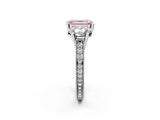 Silver Three-Stone Fancy Pink Emerald  Diamond Milgrain Pave Band with Prong Setting 2