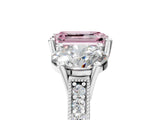 Silver Three-Stone Fancy Pink Emerald  Diamond Milgrain Pave Band with Prong Setting 5