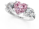 Silver Three-Stone Fancy Pink Heart  Brilliant Cut Solitaire Ring with Prong Setting on a Classic Band 2