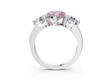 Silver Three-Stone Fancy Pink Heart  Brilliant Cut Solitaire Ring with Prong Setting on a Classic Band 4