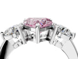Silver Three-Stone Fancy Pink Heart  Brilliant Cut Solitaire Ring with Prong Setting on a Classic Band 5