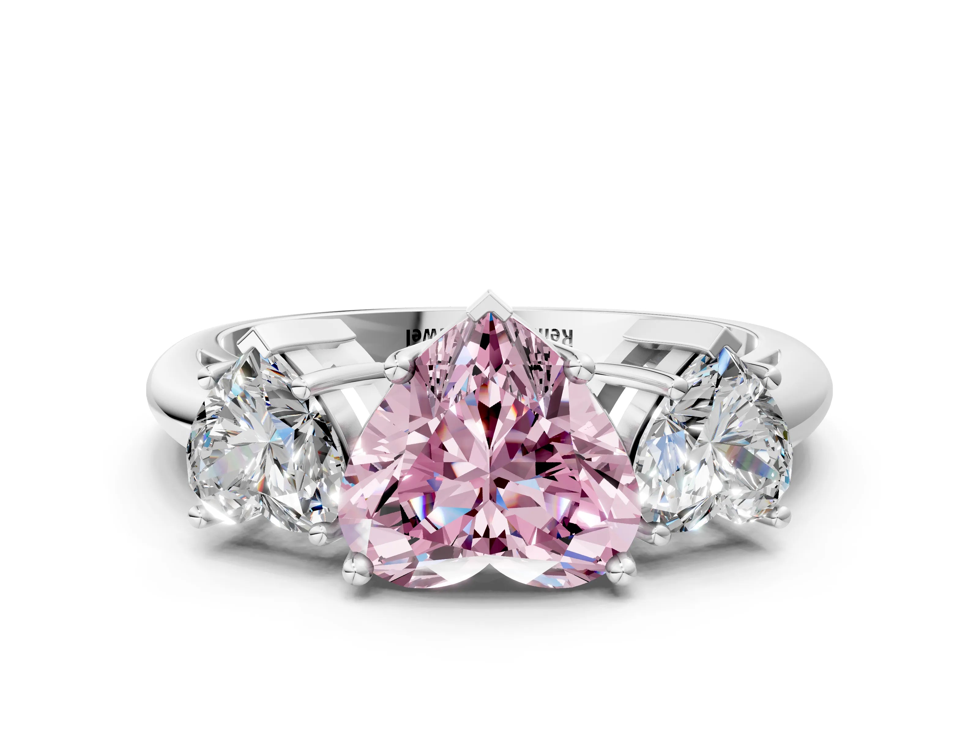Silver Three-Stone Fancy Pink Heart Cut Cut Diamond Engagement Ring with Prong Setting on a White Gold Band_48