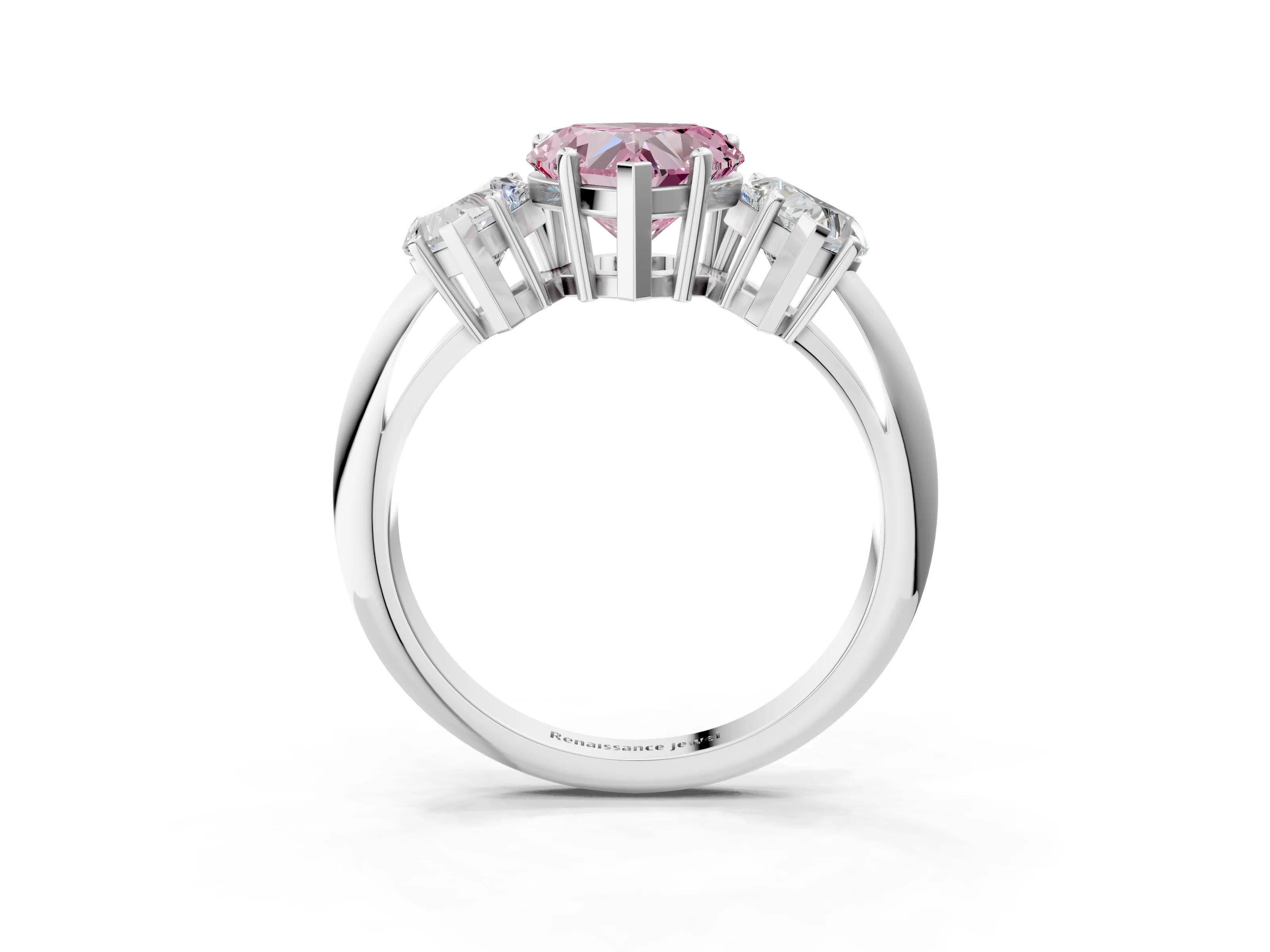 Silver Three-Stone Fancy Pink Heart Cut Cut Diamond Engagement Ring with Prong Setting on a White Gold Band_51