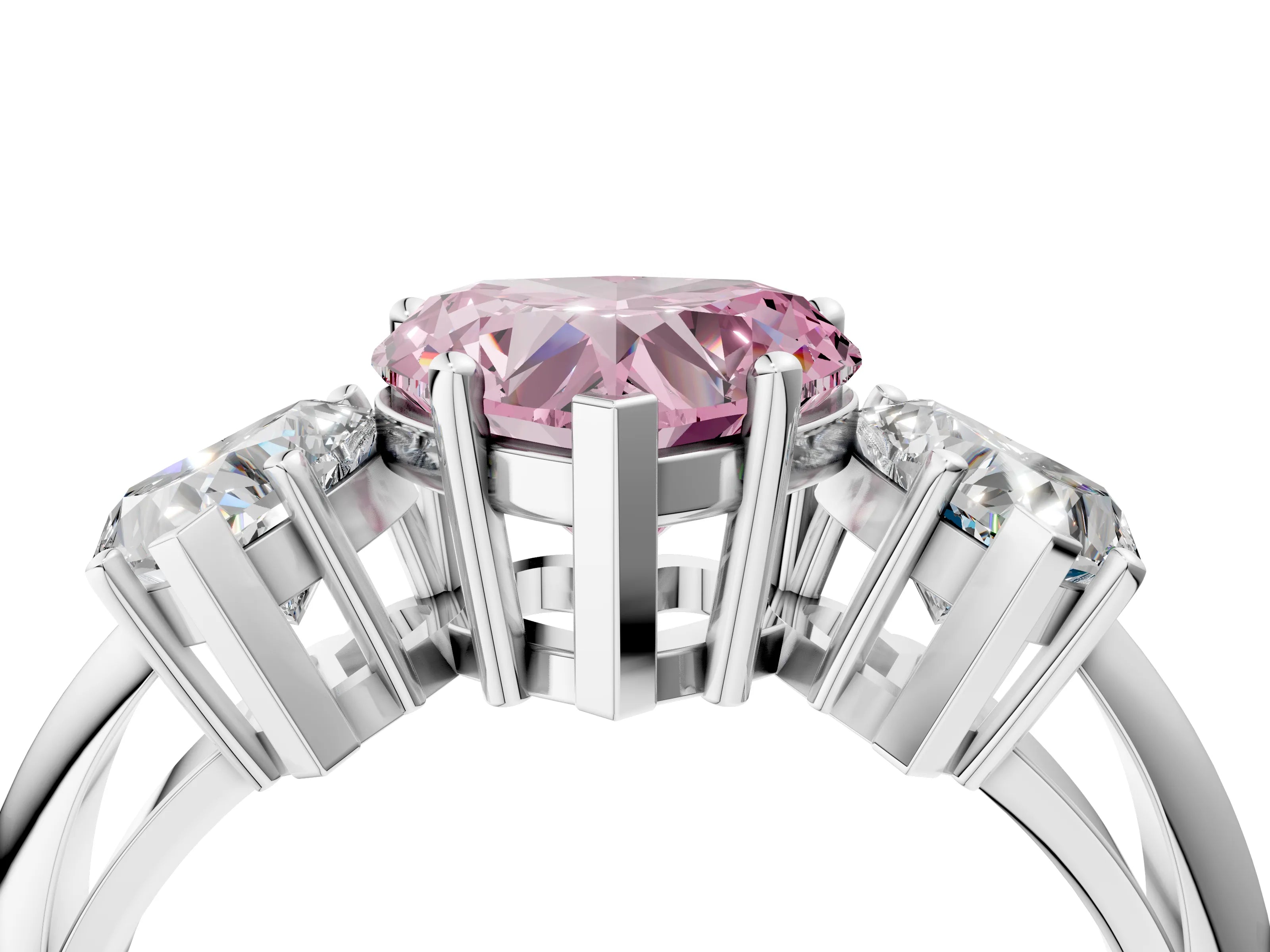 Silver Three-Stone Fancy Pink Heart Cut Cut Diamond Engagement Ring with Prong Setting on a White Gold Band_52