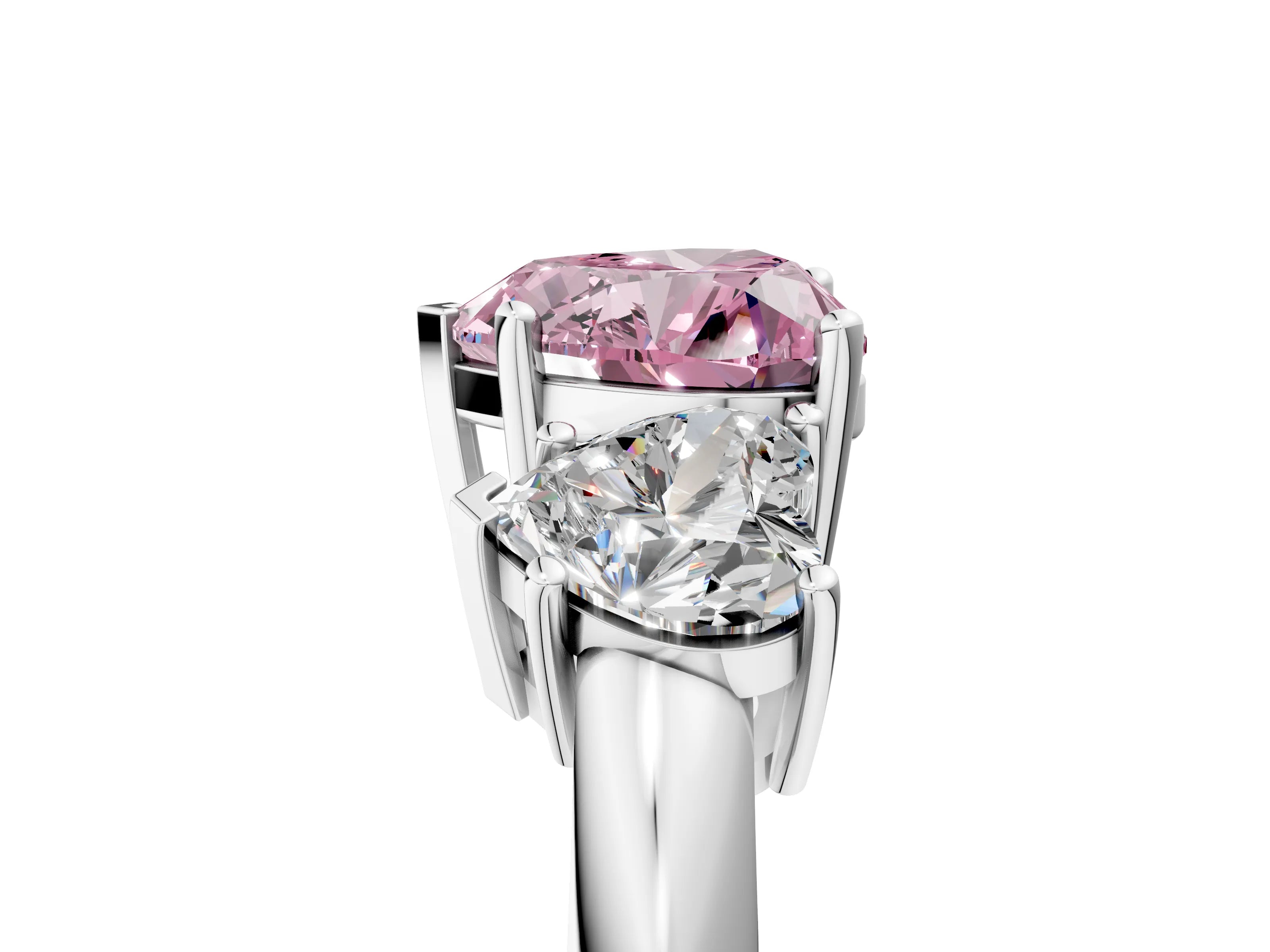Silver Three-Stone Fancy Pink Heart Cut Cut Diamond Engagement Ring with Prong Setting on a White Gold Band_53