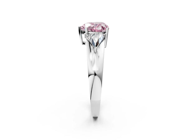 Sterling Silver Heart-Shaped Split Shank Three Stone Engagement Ring Setting for Fancy Pink Center