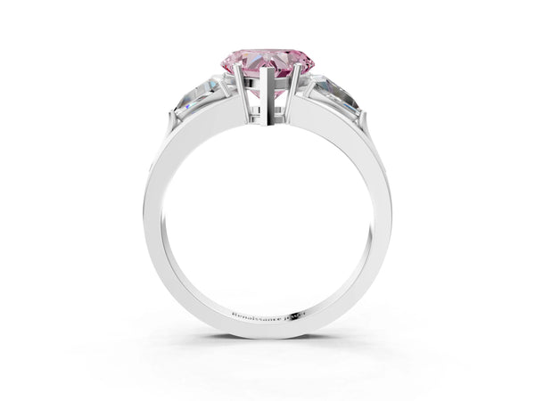Sterling Silver Heart-Shaped Split Shank Three Stone Engagement Ring Setting for Fancy Pink Center