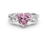 Silver Three-Stone Fancy Pink Heart Cut Cut Milgrain Band Prong Setting Ring_78