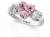 Silver Three-Stone Fancy Pink Heart Cut Cut Milgrain Band Prong Setting Ring_79