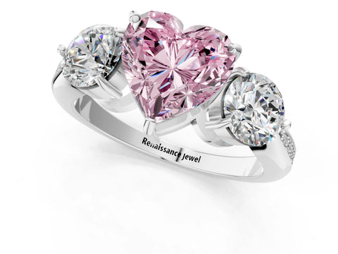Silver Three-Stone Fancy Pink Heart Cut Diamond Channel Set Engagement Ring with Prong Setting_15