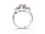 Silver Three-Stone Fancy Pink Heart Cut Diamond Channel Set Engagement Ring with Prong Setting_17