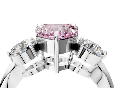 Silver Three-Stone Fancy Pink Heart Cut Diamond Channel Set Engagement Ring with Prong Setting_18
