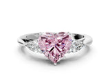 Silver Three-Stone Fancy Pink Heart Cut Diamond Ring with Pear  Side Stones in Four-Prong Setting_12