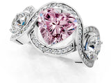 Silver Three-Stone Fancy Pink Heart Cut Diamond Wave Pave Band with Prong Setting_43
