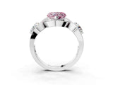 Silver Three-Stone Fancy Pink Heart Cut Diamond Wave Pave Band with Prong Setting_45