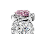 Silver Three-Stone Fancy Pink Heart Cut Diamond Wave Pave Band with Prong Setting_47
