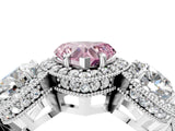 Silver Three-Stone Fancy Pink Heart Cut Halo Diamond Milgrain Band with Four-Prong Setting_10