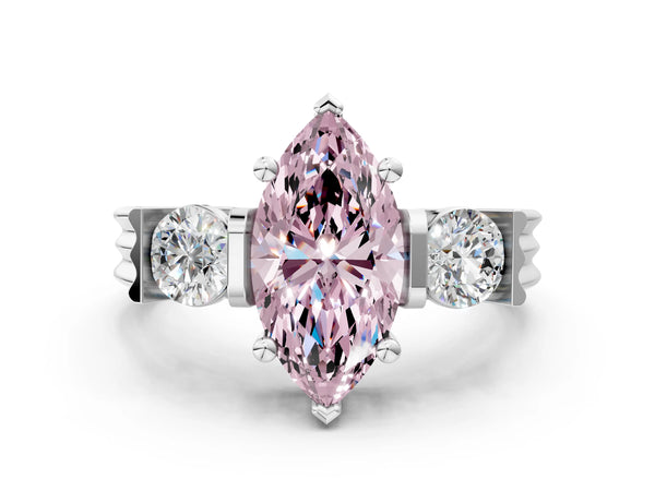 Silver Three-Stone Fancy Pink Marquise Cut Classic Band Prong Setting Ring