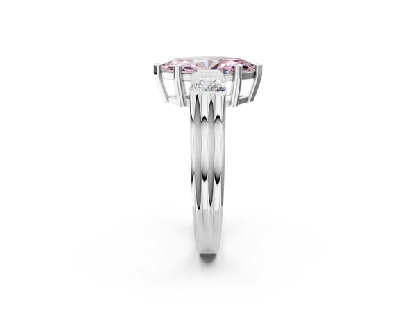 Silver Three-Stone Fancy Pink Marquise Cut Classic Band Prong Setting Ring