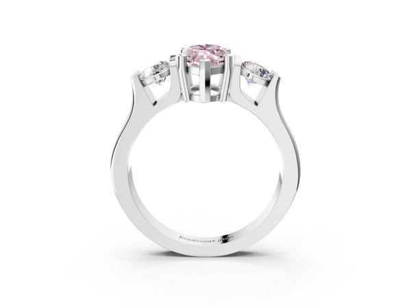 Silver Three-Stone Fancy Pink Marquise Cut Classic Band Prong Setting Ring
