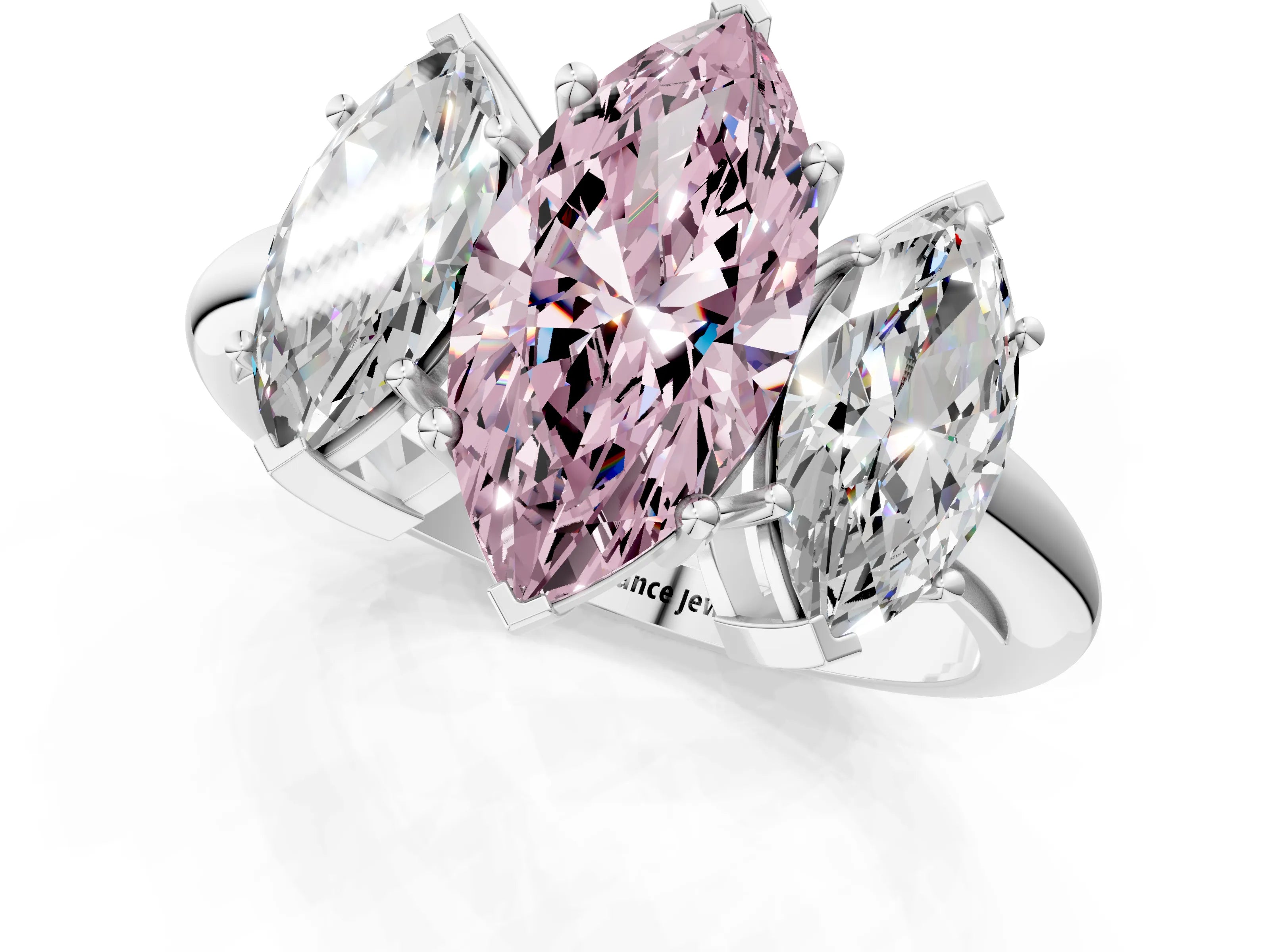 Silver Three-Stone Fancy Pink Marquise Cut Cut Diamond Engagement Ring with Prong Setting on a White Gold Band_43