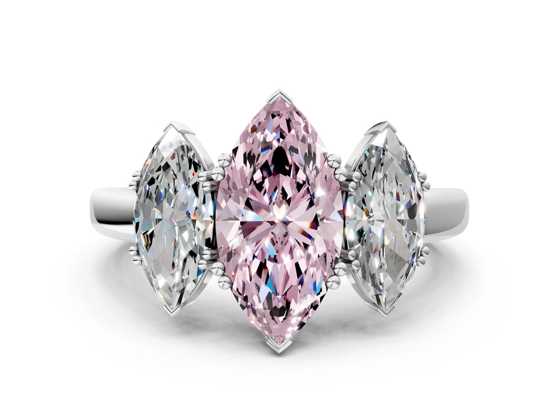 Silver Three-Stone Fancy Pink Marquise Cut Cut Diamond Ring with Channel Set Band and Four-Prong Setting_30
