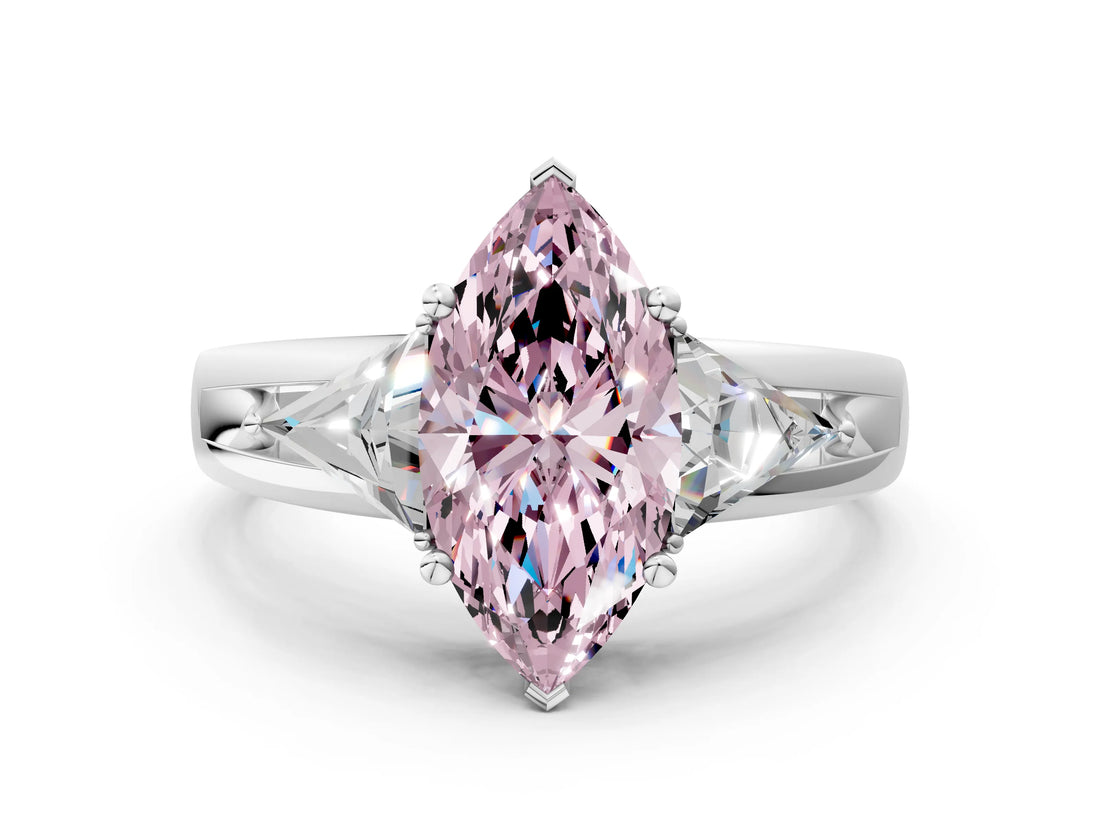 Silver Three-Stone Fancy Pink Marquise Cut Cut Diamond Ring with Trillion Side Stones on a Split Shank Band_12