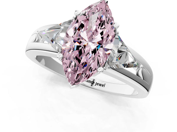 Sterling Silver Marquise Split Shank Three Stone Engagement Ring Setting for Fancy Pink Center