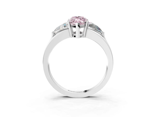 Sterling Silver Marquise Split Shank Three Stone Engagement Ring Setting for Fancy Pink Center