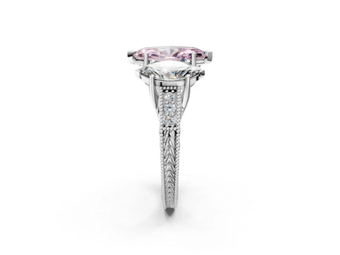 Silver Three-Stone Fancy Pink Marquise Cut Cut Milgrain Pavé Engagement Ring_32