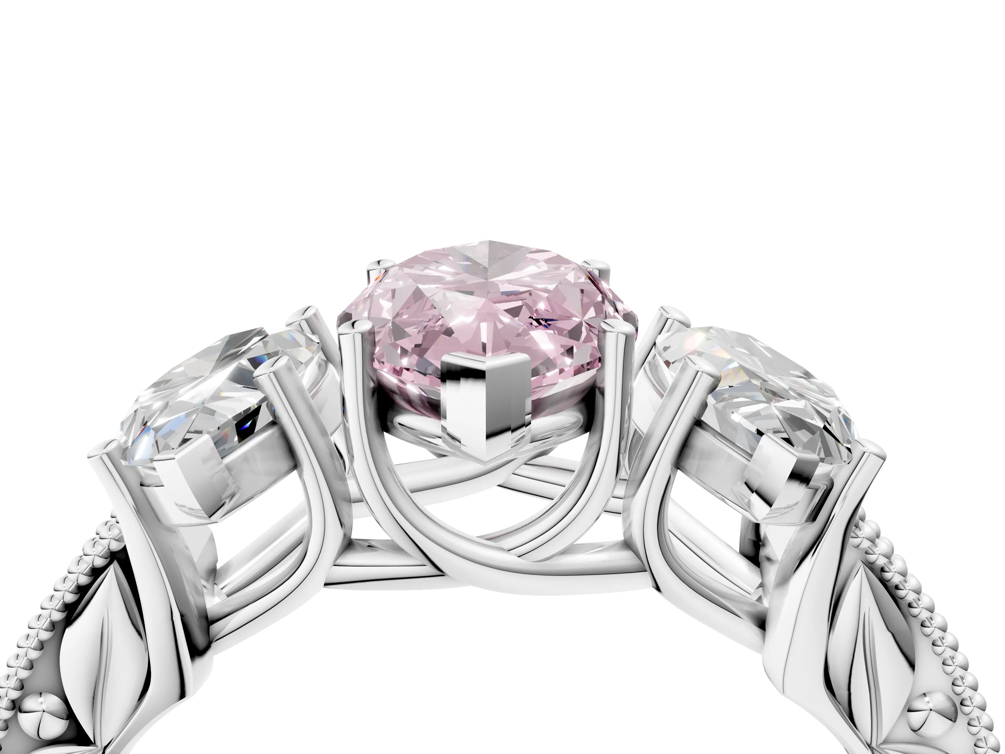 Silver Three-Stone Fancy Pink Marquise Cut Cut Milgrain Pavé Engagement Ring_34