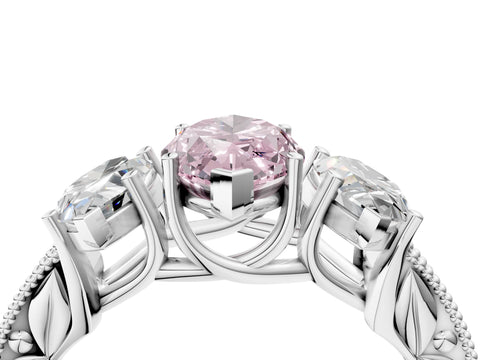 Silver Three-Stone Fancy Pink Marquise Cut Cut Milgrain Pavé Engagement Ring_34