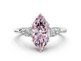 Silver Three-Stone Fancy Pink Marquise Cut Diamond Ring with Pear  Side Stones in Four-Prong Setting_12