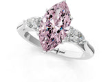 Silver Three-Stone Fancy Pink Marquise Cut Diamond Ring with Pear  Side Stones in Four-Prong Setting_13