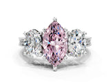Silver Three-Stone Fancy Pink Marquise  Diamond Milgrain Pave Band with Prong Setting 1