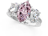 Silver Three-Stone Fancy Pink Marquise  Diamond Milgrain Pave Band with Prong Setting 2